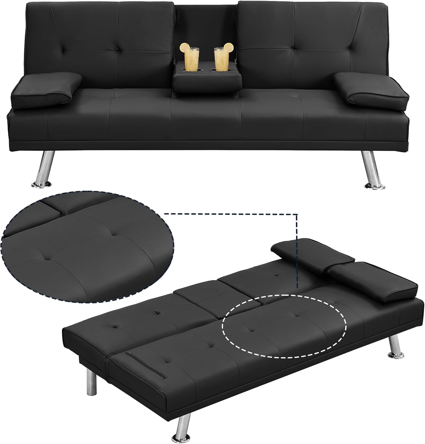 Futon Sofa Bed Modern Folding Couch for Small Space, Faux Leather ...