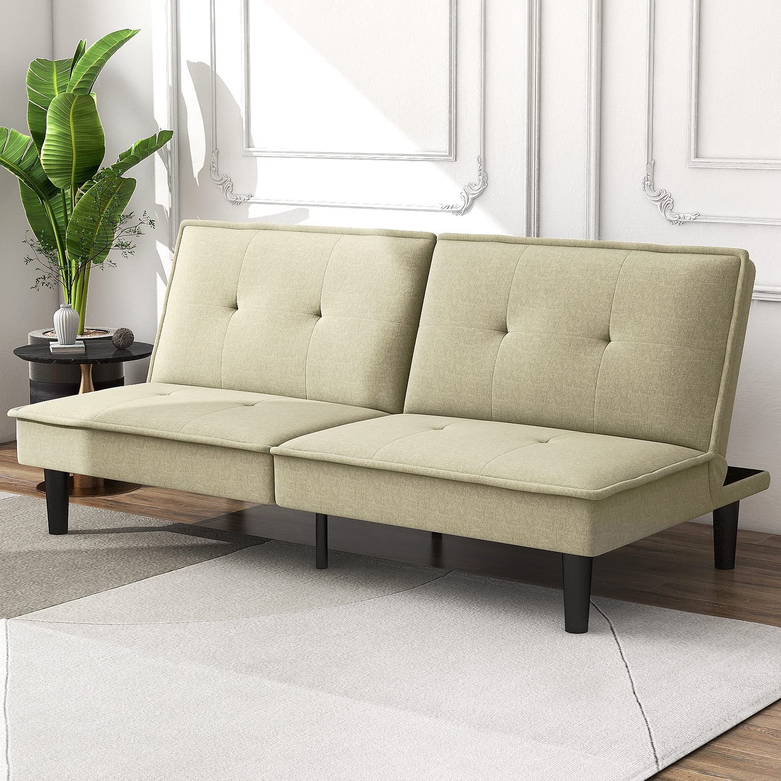 Futon Sofa Bed Modern Linen Fabric Convertible Folding Lounge Couch ...