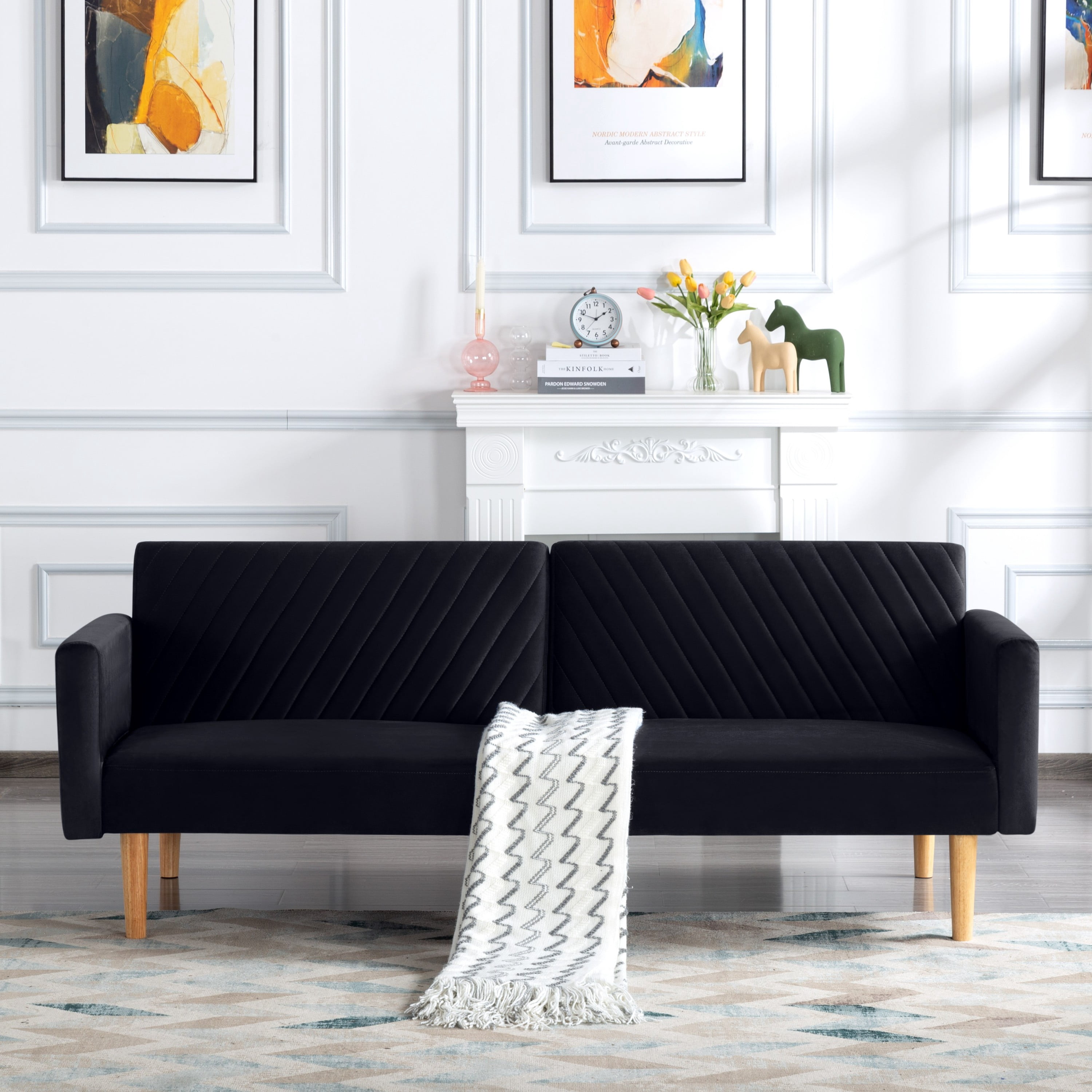 Futon Sofa Bed,Sleeper Sofa,Small Sofa,Loveseat,Mid Century Modern Futon Couch,Sofa Cama,Couches for Living Room,Navy Blue