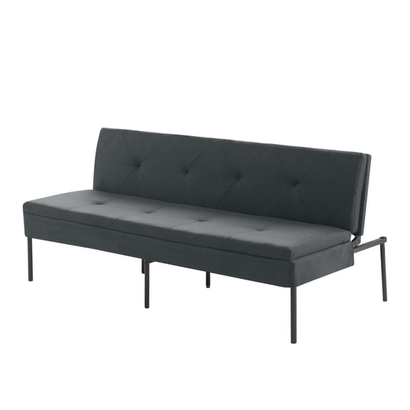 Futon Sofa Bed Twin Sleeper with Adjustable Backrest, Gray 3-Seater Metal Frame Convertible Couch for Small Spaces Apartment Dorm Office