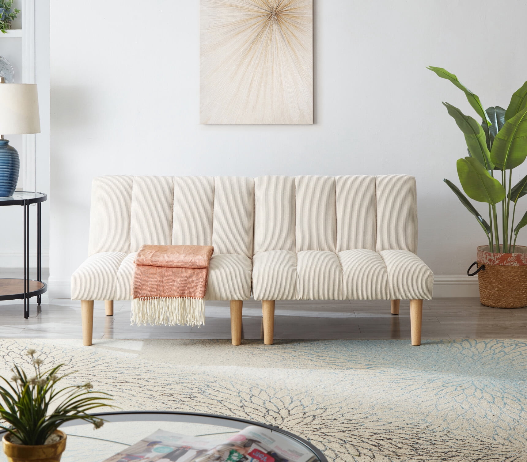 Futon Sofa Bed,Upholstered Tufted Sleeper Sofa with Wood Legs,Modern Accent Folding Futon Couch ...