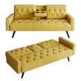 thumbnail image 1 of Futon Sofa Bed, Upholstered Velvet Sofa Couch with 2 Cup Holders for Living Room, Bedroom, Office, Small Spaces, Yellow, 1 of 7