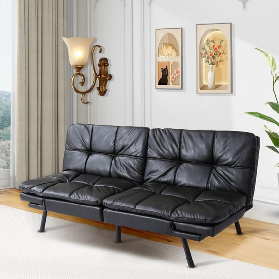 Futon Sofa Bed With Adjustable Backrests Sleeper Couch With Adjustable Armrests Convertible Sofa Couch Bed For Small Space Apartment Living Room Black