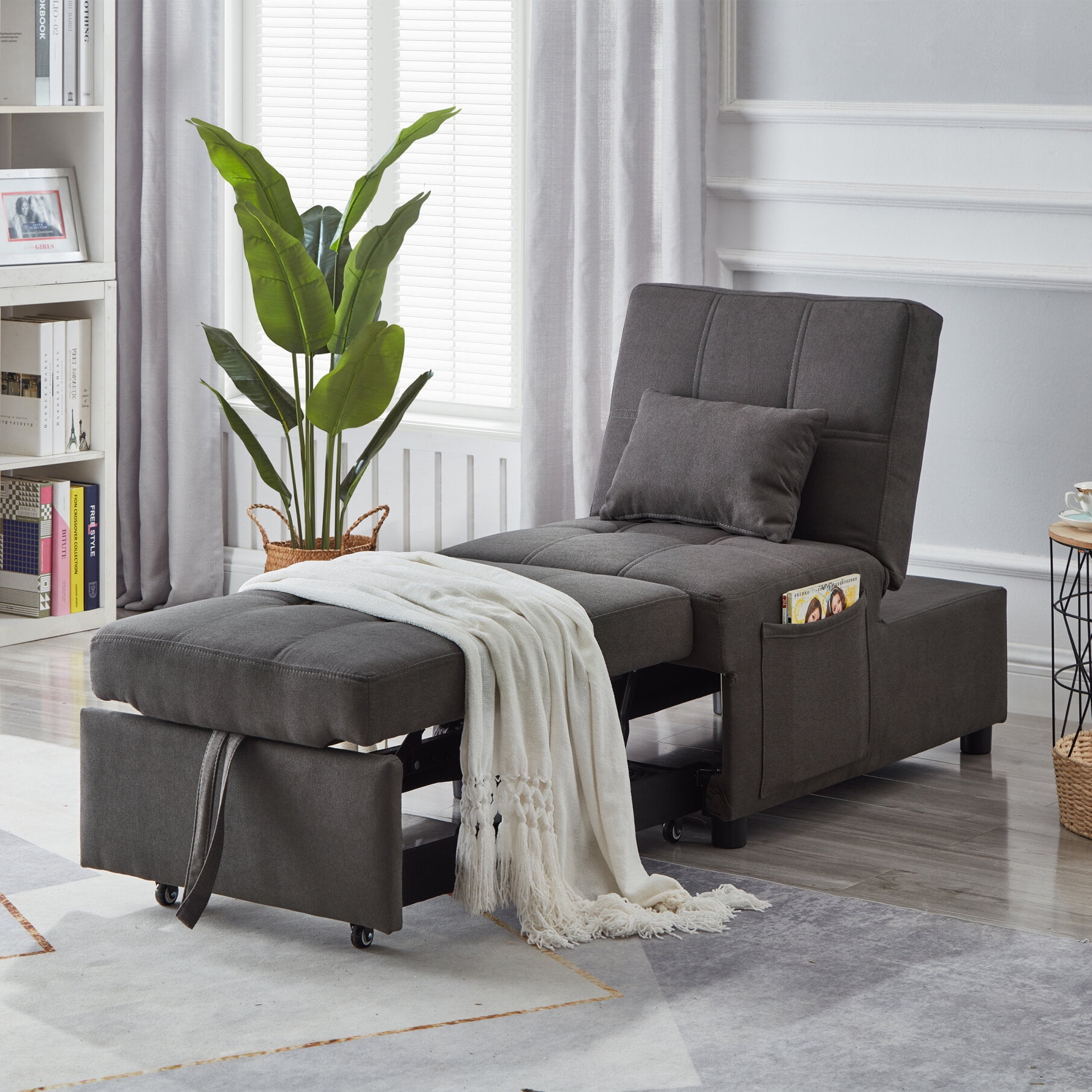 Futon Sofa Chair Bed 3 in 1 Single Convertible Sleeper Chair with Modern Linen Fabric Adjustable Chair with Pillow and Pocket for Living Room Bedroom Apartment Small Space Walmart