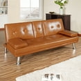 thumbnail image 1 of Futon Sofa with Armrest and Cupholders by Naomi Home-Color:Caramel,Fabric:Faux Leather, 1 of 10