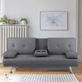 thumbnail image 1 of Futon Sofa with Armrest and Cupholders by Naomi Home-Color:Dark Gray,Fabric:Linen, 1 of 5
