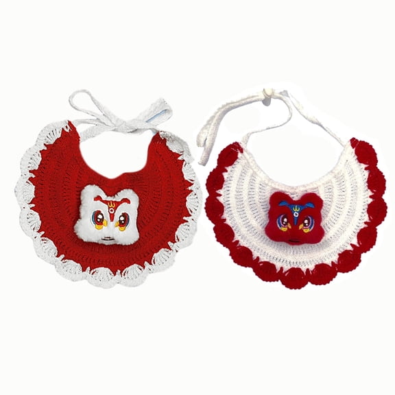 Futoo Christmas Lion Dance Pet Scarf Decoration, Cat Triangle Scarf Woven Bib Drool Towel, M,2PCS.