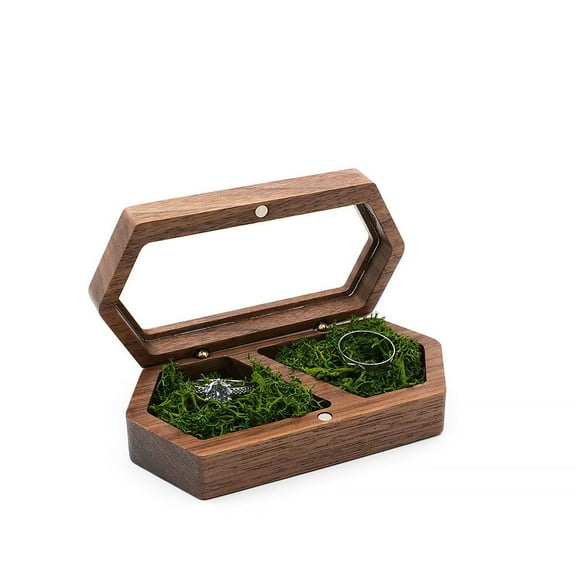 Futoo Moss Lined Magnetic Buckle Rectangular Jewelry Box, Black Walnut Wood