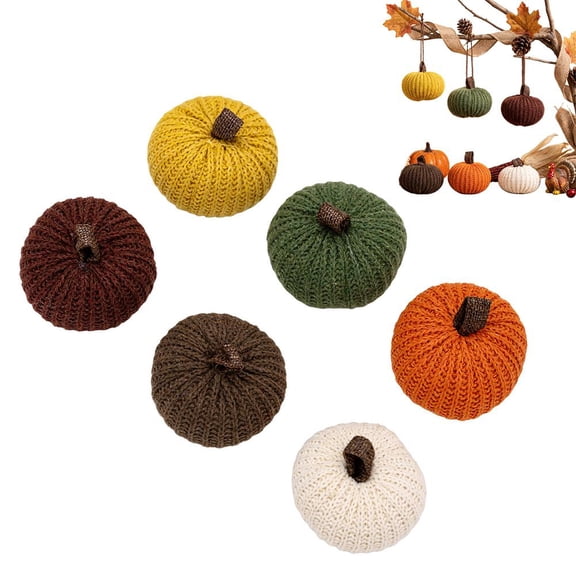 Futsuky 6PCS Knitted Fall Pumpkin Decor Crochet Small Decorative Pumpkins Hanging Ornaments Farmhouse Harvest Thanksgiving Autumn Home Table Party