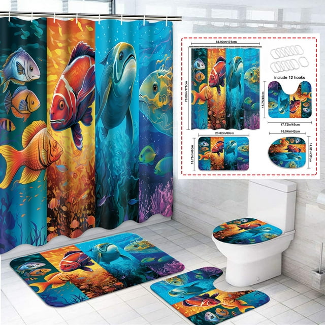 Futtumy 4 Pcs Bathroom Shower Curtain Sets, Polyester Shower Curtain