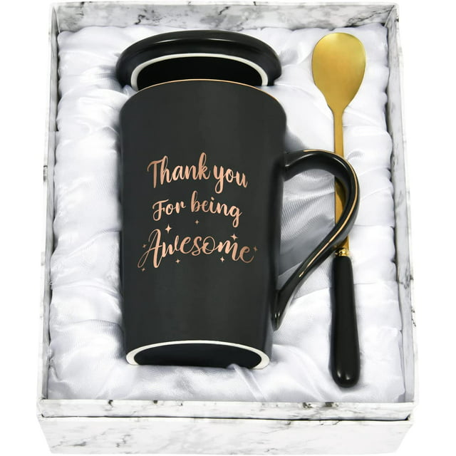Futtumy Black 14 fl oz Coffee Mugs Ceramic Mug Tea Cup, Thank You for Being Awesome Mug, Inspirational Christmas Birthday Gifts for Men Women Friends, Thank You Gifts for Mug