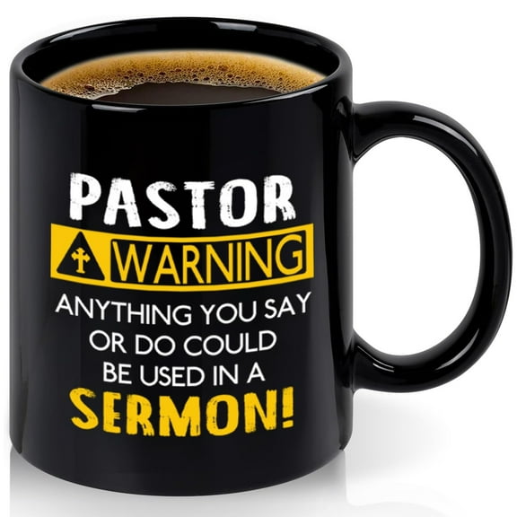 Futtumy Christian Mugs Gifts, Pastor Appreciation Gifts, Pastor Warning Coffee Mugs, Pastor Appreciation Religious Gifts for Men Women Friends, Black 11 fl oz Coffee Mug Ceramic Mugs Tea Cup