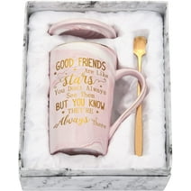 Futtumy Pink 14 fl oz Coffee Mugs Ceramic Mug Tea Cup, Good Friends Are Like Stars Coffee Mug for Friends Coworker Women Men, Christmas Birthday Gifts