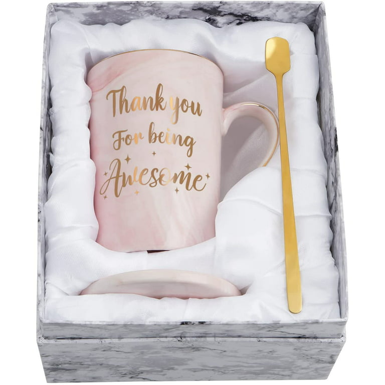 Futtumy Pink 14 fl oz Coffee Mugs Marbling Ceramic Mug Tea Cup, Thank You  for Being Awesome Mug, Inspirational Christmas Birthday Gifts for Men Women