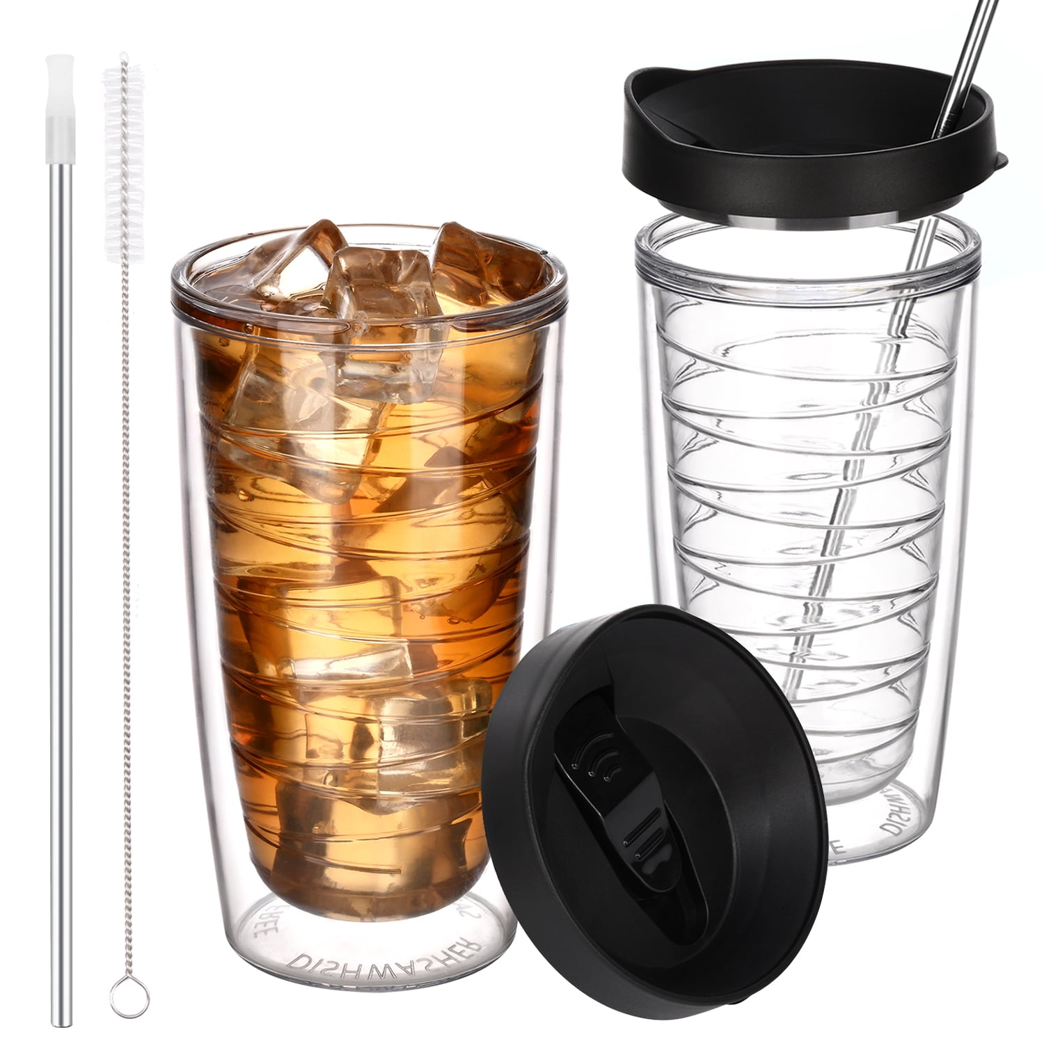 Custom Double Wall Plastic Tumblers With Slide-Lock Lid – 14oz, 50 Pack, Personalized Text/Logo, BPA-Free Acrylic, Black, For Promotions, Events, Office