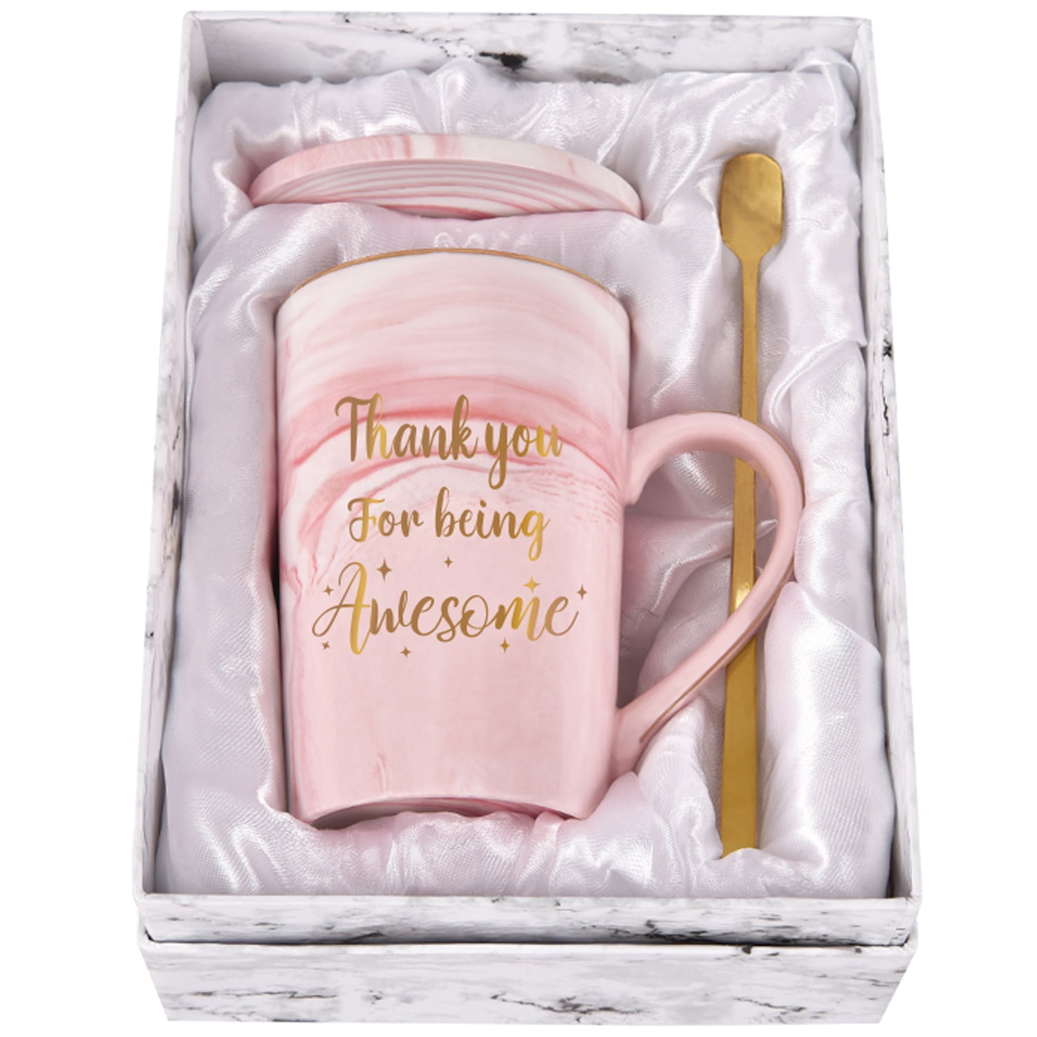 Futtumy Thank You Gifts, Thank You for Being Awesome Mugs Gifts, Inspirational Gifts for Men Women Friends, Pink Coffee Mugs Ceramic Mug Tea Cup,  14 fl oz