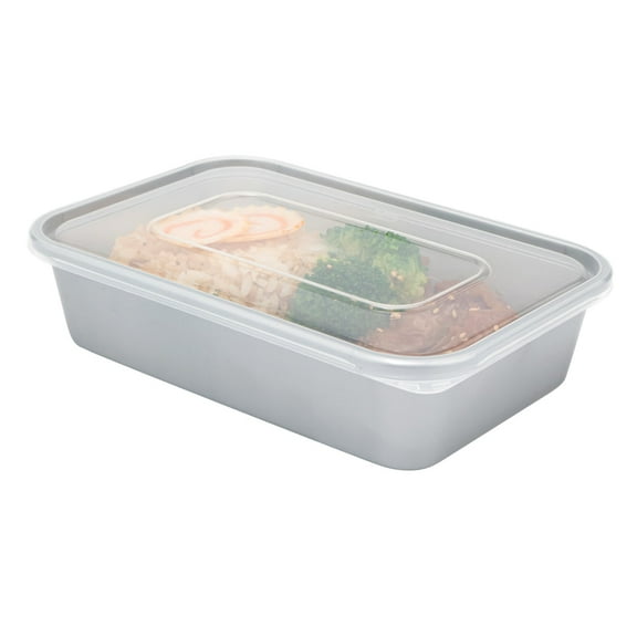 Futura 17 oz Rectangle Silver Plastic Take Out Container - with Clear Lid, Microwavable - 6 3/4" x 4 1/2" x 2" - 100 count box