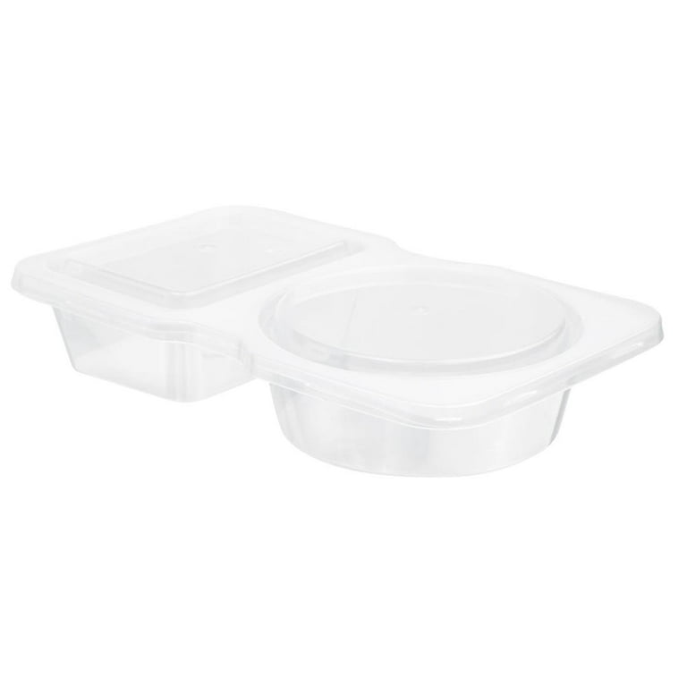 Futura 5 oz Round Clear Plastic Sauce Container - with Hinged Lid,  2-Compartment, Microwavable - 4 x 3 1/4 x 1 - 100 count box