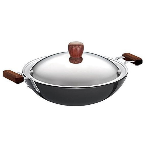 Futura IL26 Induction Compatible Hard Anodized Flat Bottom Deep Fry Pan / Kadhai with Stainless Steel Lid, 3.75 Liter