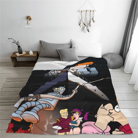 Futurama Cartoon Printing Throw Blanket, All Seasons Flannel Fleece Blanket, Soft & Warm Plush Blankets for Couch Sofa Bed Camping Travel, 40"x30"