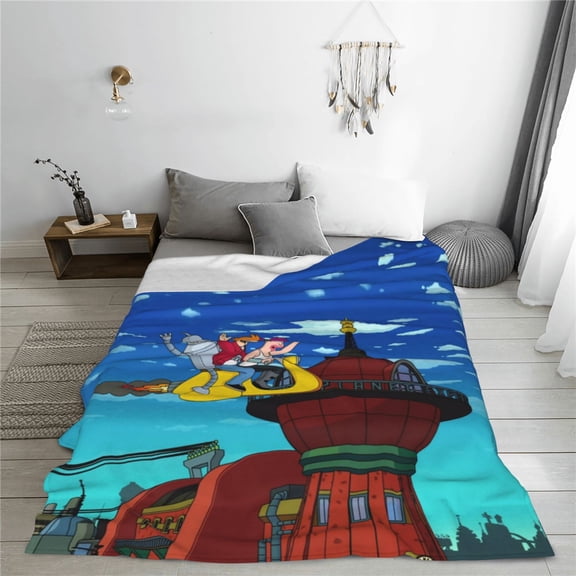 Futurama Cartoon Printing Throw Blanket, All Seasons Flannel Fleece Blanket, Soft & Warm Plush Blankets for Couch Sofa Bed Camping Travel, 40"x30"