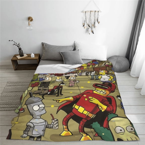 Futurama Cartoon Printing Throw Blanket, All Seasons Flannel Fleece Blanket, Soft & Warm Plush Blankets for Couch Sofa Bed Camping Travel, 40"x30"