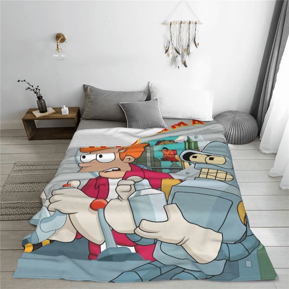 Futurama Cartoon Printing Throw Blanket, All Seasons Flannel Fleece Blanket, Soft & Warm Plush Blankets for Couch Sofa Bed Camping Travel, 40"x30"