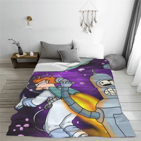 Futurama Cartoon Printing Throw Blanket, All Seasons Flannel Fleece Blanket, Soft & Warm Plush Blankets for Couch Sofa Bed Camping Travel, 40"x30"