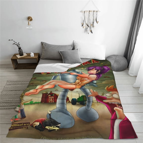 Futurama Cartoon Printing Throw Blanket, All Seasons Flannel Fleece Blanket, Soft & Warm Plush Blankets for Couch Sofa Bed Camping Travel, 40"x30"