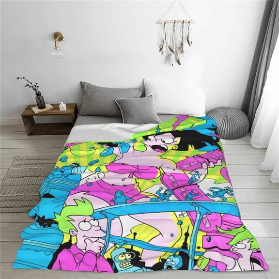 Futurama Cartoon Printing Throw Blanket, All Seasons Flannel Fleece Blanket, Soft & Warm Plush Blankets for Couch Sofa Bed Camping Travel, 40"x30"