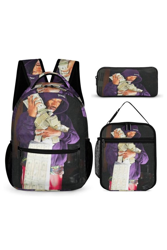 Future Backpack  Rapper 17 Inch 3 Piece Set with Insulated Lunch Bag and Pencil Case, Bookbag Laptop Backpack Cartoon Durable Lightweight Casual Backpack