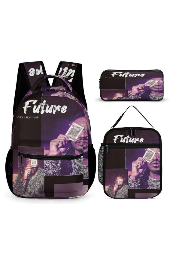 Future Backpack  Rapper 17 Inch 3 Piece Set with Insulated Lunch Bag and Pencil Case, Bookbag Laptop Backpack Cartoon Durable Lightweight Casual Backpack