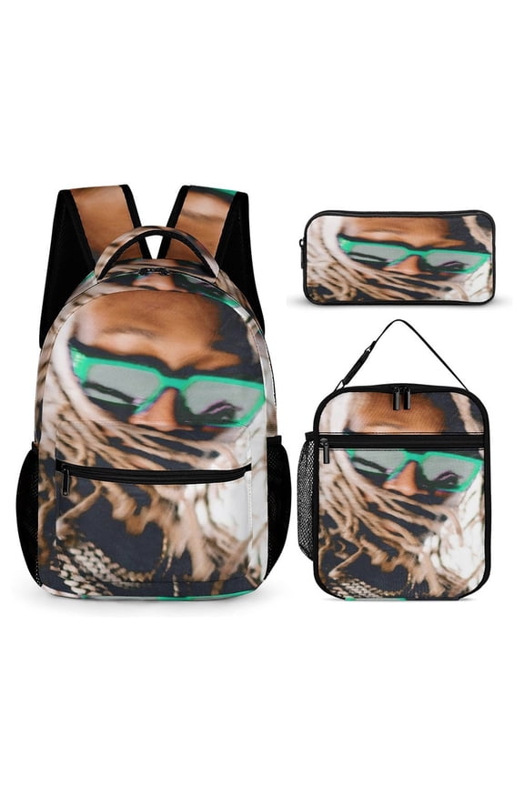 Future Backpack  Rapper 17 Inch 3 Piece Set with Insulated Lunch Bag and Pencil Case, Bookbag Laptop Backpack Cartoon Durable Lightweight Casual Backpack