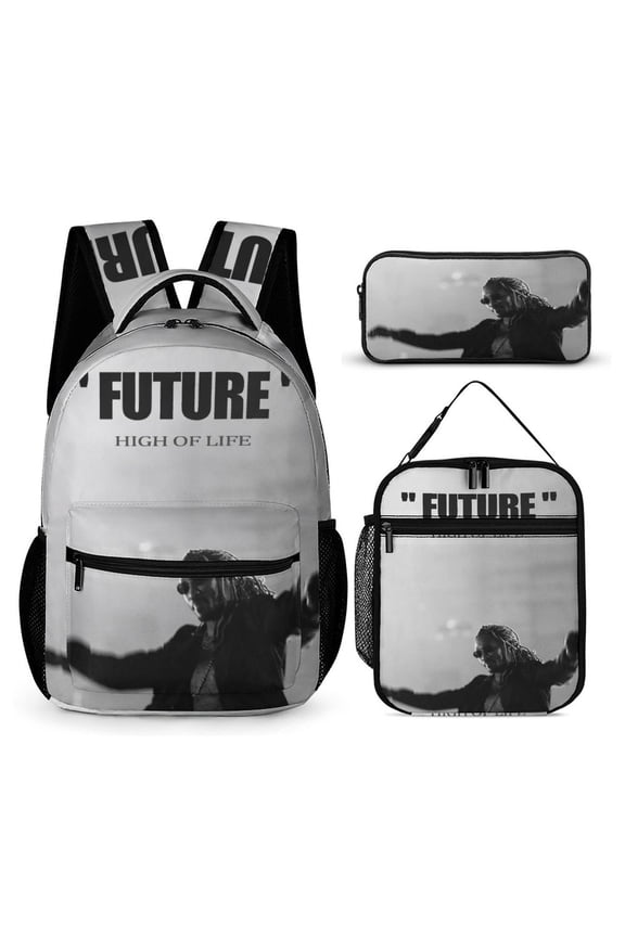 Future Backpack  Rapper 17 Inch 3 Piece Set with Insulated Lunch Bag and Pencil Case, Bookbag Laptop Backpack Cartoon Durable Lightweight Casual Backpack