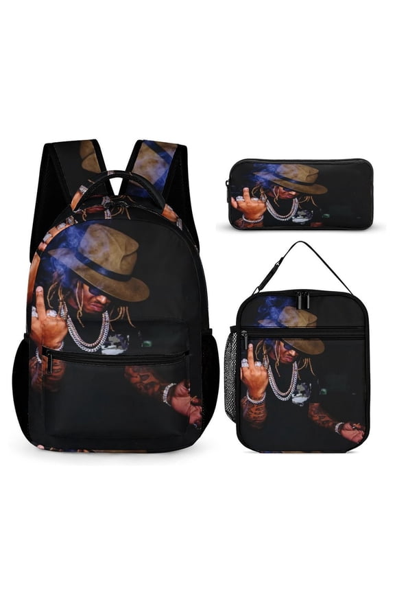 Future Backpack Rapper 17 Inch 3 Piece Set with Insulated Lunch Bag and Pencil Case, Bookbag Laptop Backpack Cartoon Durable Lightweight Casual Backpack