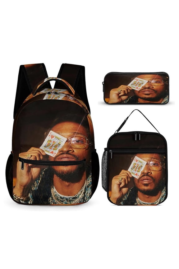 Future Backpack Rapper 17 Inch 3 Piece Set with Insulated Lunch Bag and Pencil Case, Bookbag Laptop Backpack Cartoon Durable Lightweight Casual Backpack