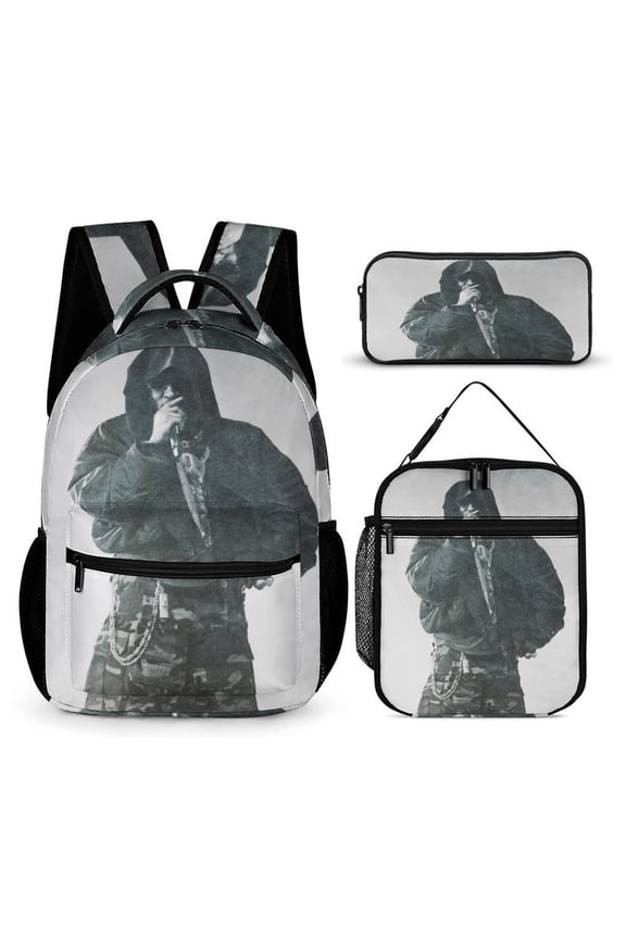 Future Backpack  Rapper 17 Inch 3 Piece Set with Insulated Lunch Bag and Pencil Case, Bookbag Laptop Backpack Cartoon Durable Lightweight Casual Backpack