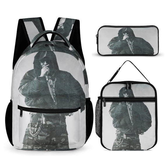 Future Backpack Rapper 17 Inch 3 Piece Set with Insulated Lunch Bag and Pencil Case, Bookbag Laptop Backpack Cartoon Durable Lightweight Casual Backpack