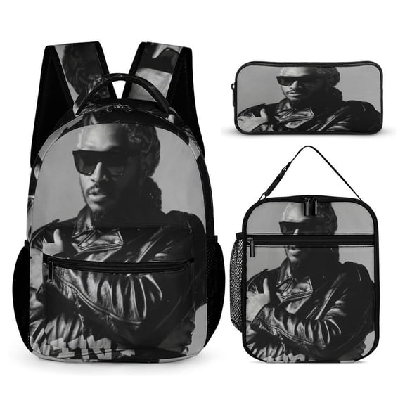 Future Backpack  Rapper 17 Inch 3 Piece Set with Insulated Lunch Bag and Pencil Case, Bookbag Laptop Backpack Cartoon Durable Lightweight Casual Backpack