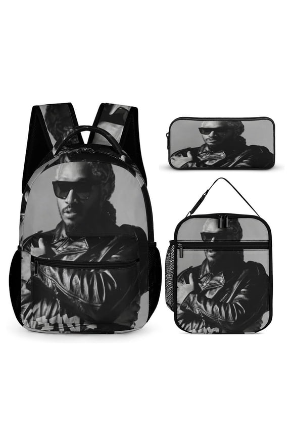 Future Backpack Rapper 17 Inch 3 Piece Set with Insulated Lunch Bag and Pencil Case, Bookbag Laptop Backpack Cartoon Durable Lightweight Casual Backpack
