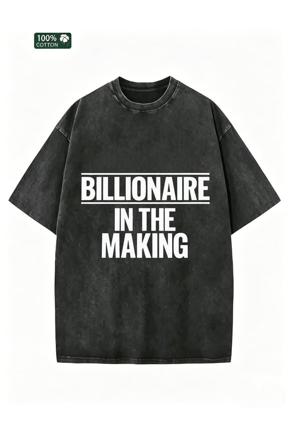 "Future Billionaire" T-shirt - Vintage acid-washed round-neck short-sleeved shirt, with heat transfer printing, a casual streetwear gift, suitable for him, can be worn all year round