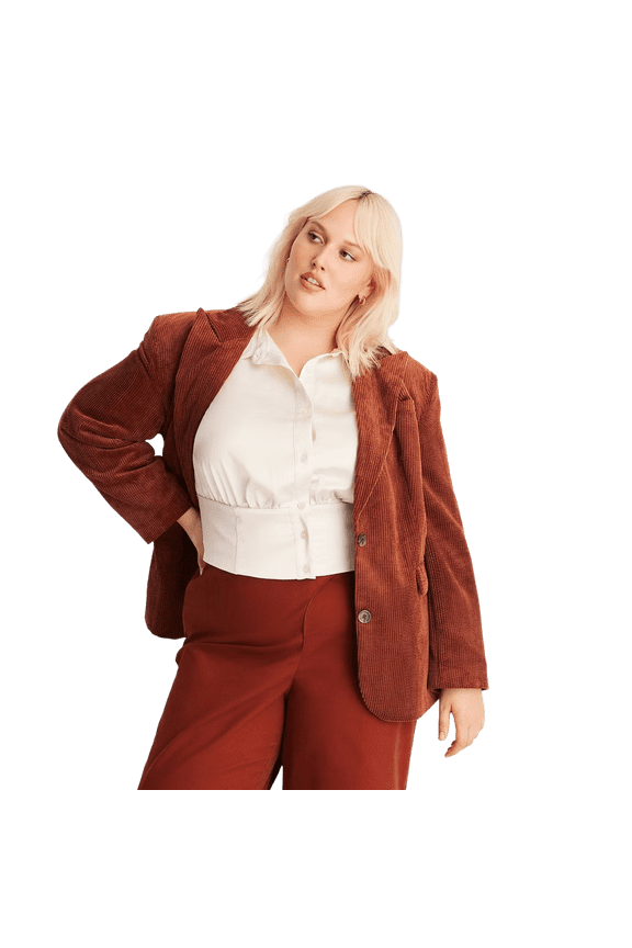 Women's Long Sleeve Notched Collar Cord Blazer - Rust, XXL