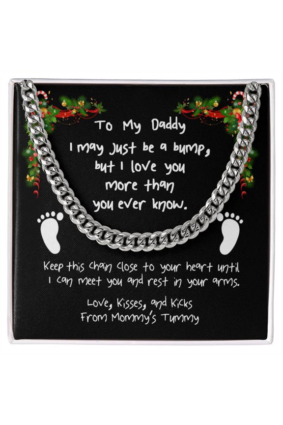 Future Dad Cuban Link Chain Necklace, Cuban Link Chain - Stainless Steel/ Yellow Plated - Message Card & Gift Box