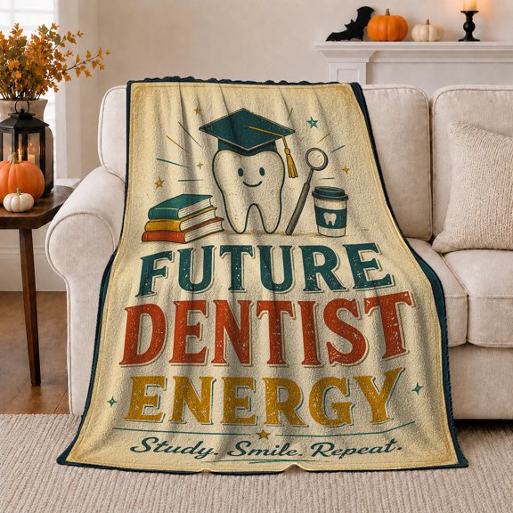 Future Dentist Energy Vintage Tooth Graphic Graduation Cap, Playful Food Art Scene, Warm Flannel Blanket for Living Room and Reading Nook, Art Lovers Birthday Gift, Playful Home Decor