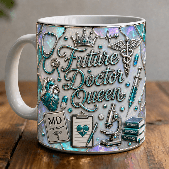 Future Doctor Queen Mug 3D Effect for Med Student Study Sessions & Graduation Gift