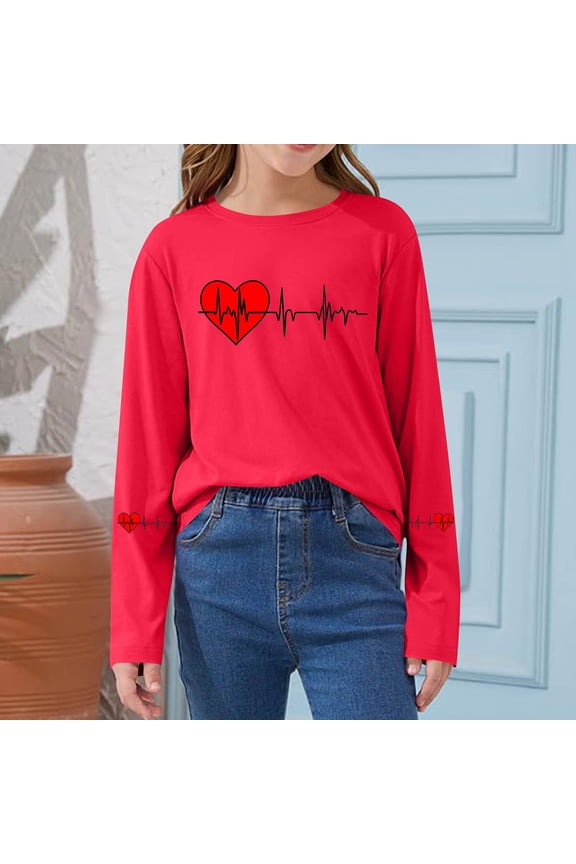 Future Doctor Shirt Girls Medical Themed Long Sleeve Top with Heartbeat EKG Graphic Soft Stretchy Kids Tee Red,Size 7-8 T