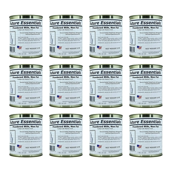 Future Essentials 20 Years Long Shelf Life Drink mixes Emergency Survival Food Canned Powdered Non Fat Milk 12oz/Can -12 Cans ✅