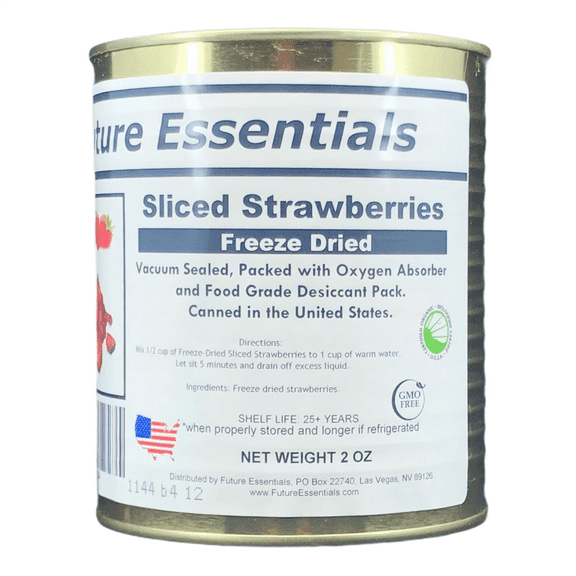 Future Essentials Freeze Dried Long Shelf Life Emergency Food Sliced Strawberries #2.5/ 2.2oz/Can- 12 Cans