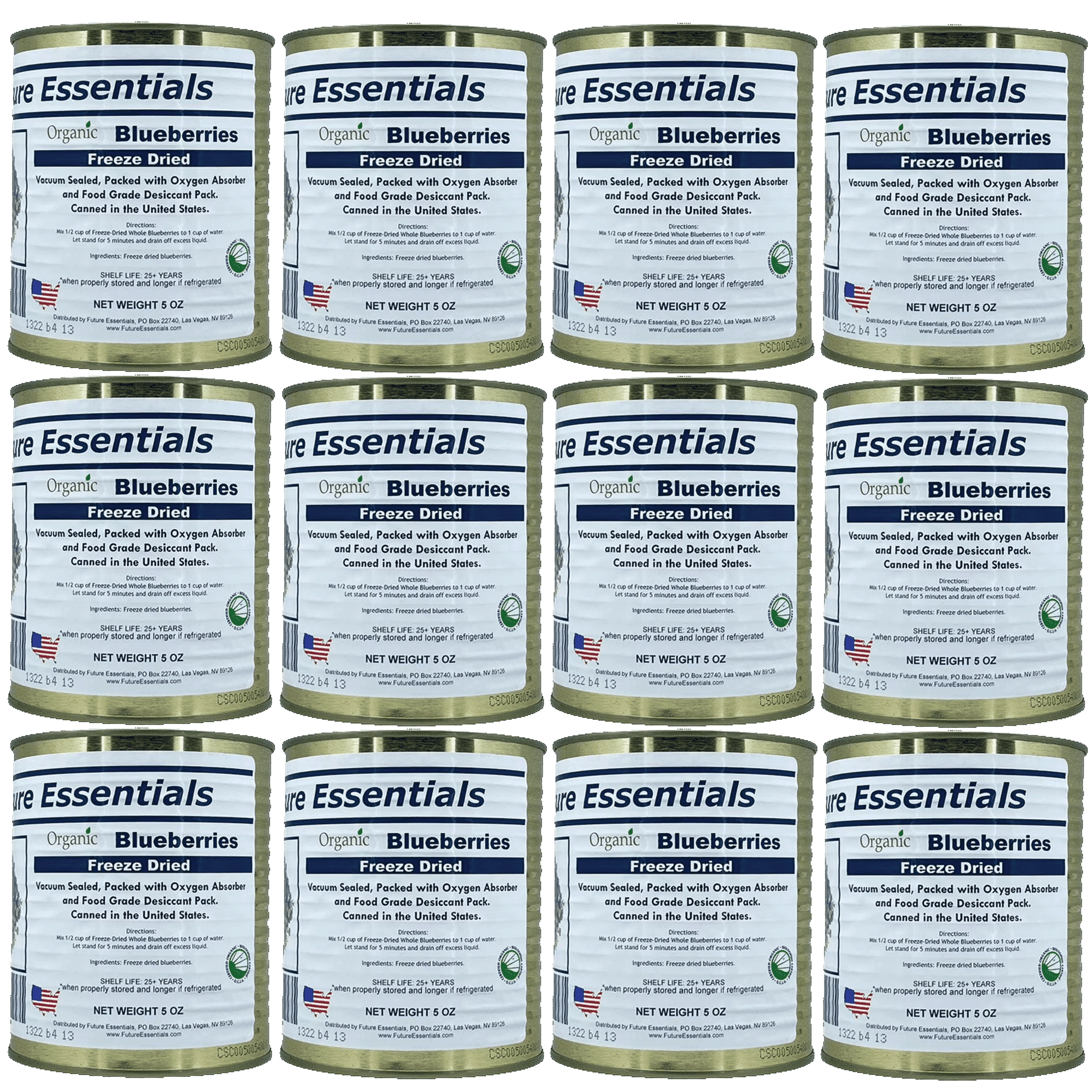 (Pack of 12 Cans) Future Essentials Freeze Dried Long Shelf Life Emergency Food Whole Blueberries #2.5/ 5oz/Can