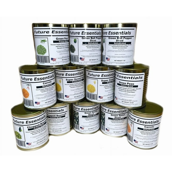 Future Essentials Freeze Dried Long Shelf Storage Emergency Food Vegetable Variety - 12 Cans